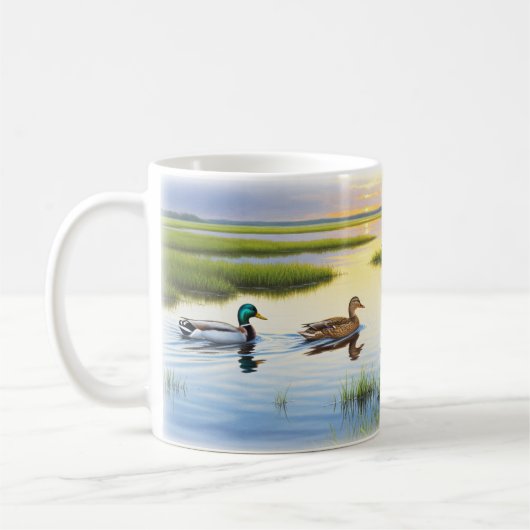 リアルなマラードデジタ絵を描ルのマグラップデザイン コーヒーマグカップ (左)