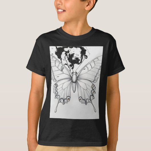 リアルなモナークバタフライの鉛筆画ステッカー Tシャツ (正面)