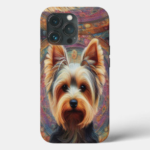 リアルなヨークシャーテリアの犬 カラフルなボーダー iPhone 13 PROケース