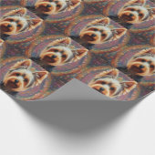 リアルなヨークシャーテリアカラフルドッグ縁ど ラッピングペーパー (角)