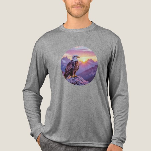 リアルな岩上の鷲 - 雄大な野生の風景 トライブレンドＴシャツ (正面)