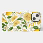 リアルな押しレモンと植物の花柄 iPhoneケース (裏面横)