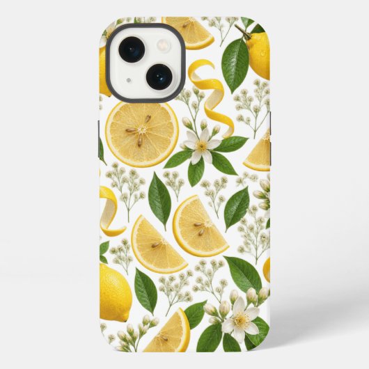 リアルな押しレモンと植物の花柄 iPhoneケース (裏面)