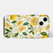 リアルな押しレモンと植物の花柄 iPhoneケース (裏面横)