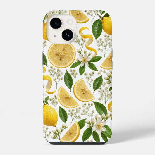 リアルな押しレモンと植物の花柄 iPhoneケース (裏面)