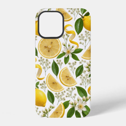 リアルな押しレモンと植物の花柄 iPhoneケース (裏面)