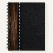 リアルな木とステッチされたレザーテクスチャ ノートブック (正面)