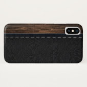 リアルな木とステッチの革のテクスチャー Case-Mate iPhoneケース (裏面(横))