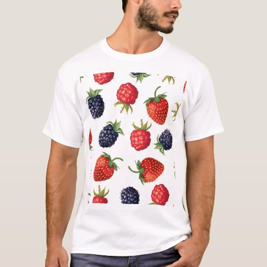 リアルな果実おいしいシームレスなパターン Tシャツ (正面)