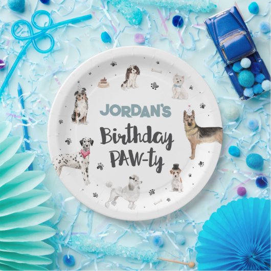 リアルな水彩犬の誕生日カラーオプション ペーパープレート (パーティー)