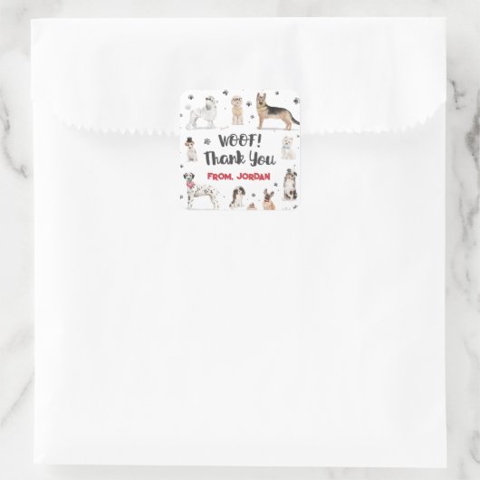 リアルな水彩犬の誕生日パーティーありがとう スクエアシール (バッグ)