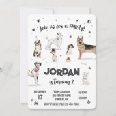 リアルな水彩犬の誕生日パーティー、どんな年齢でも 招待状 (正面)