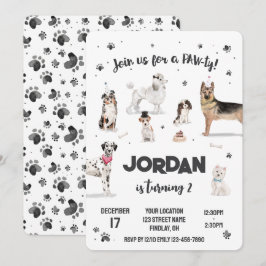 リアルな水彩犬の誕生日パーティー、どんな年齢でも 招待状