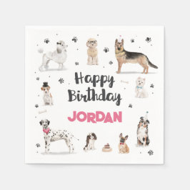 リアルな水彩犬の誕生日パーティー、任意の年齢 スタンダードカクテルナプキン