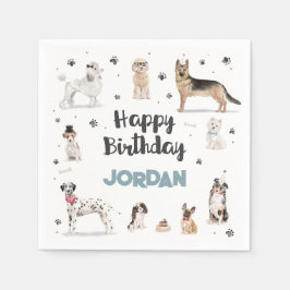 リアルな水彩犬の誕生日パーティー、任意の年齢 スタンダードカクテルナプキン