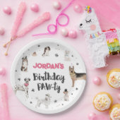 リアルな水彩犬の誕生日パーティー、任意の年齢 ペーパープレート (パーティー)