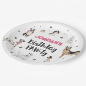 リアルな水彩犬の誕生日パーティー、任意の年齢 ペーパープレート (アングル)