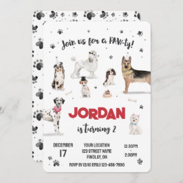 リアルな水彩犬の誕生日パーティー、任意の年齢 招待状