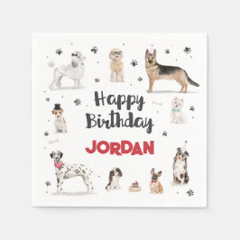 リアルな水彩画の犬の誕生日パーティー、いくつになっても スタンダードカクテルナプキン