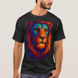 リアルな炎のライオンの頭部 Tシャツ 男性用 力強い 迫力