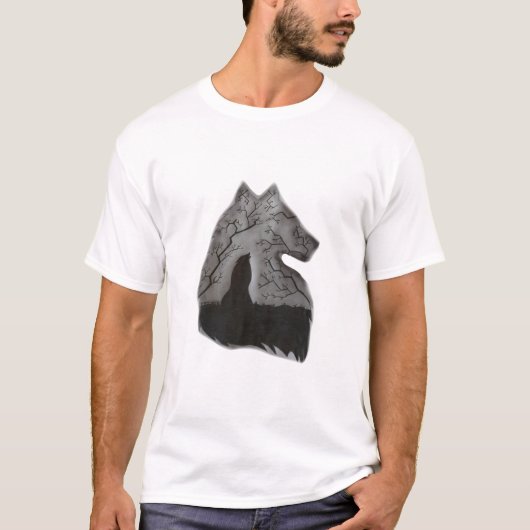 リアルな狼の鉛筆画デザインTシャツ | 狼の絵 Tシャツ (正面)