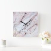 リアルな白とバラ金ゴールドの大理石テクスチャ スクエア壁時計 (ホーム)