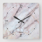 リアルな白とバラ金ゴールドの大理石テクスチャ スクエア壁時計 (正面)