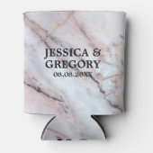 リアルな白とローズゴールドの大理石のテクスチャ 缶クーラー (正面)