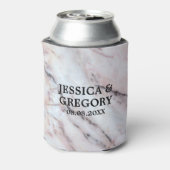 リアルな白とローズゴールドの大理石のテクスチャ 缶クーラー (缶裏面)