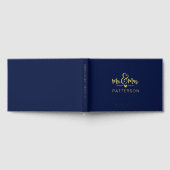 リアルな箔押しのMr. & Mrs. カップル名入り青い結婚式 ゲストブック (全面)
