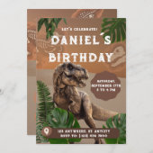 リアルな緑の白い恐竜誕生日招待状 招待状 (正面/裏面)