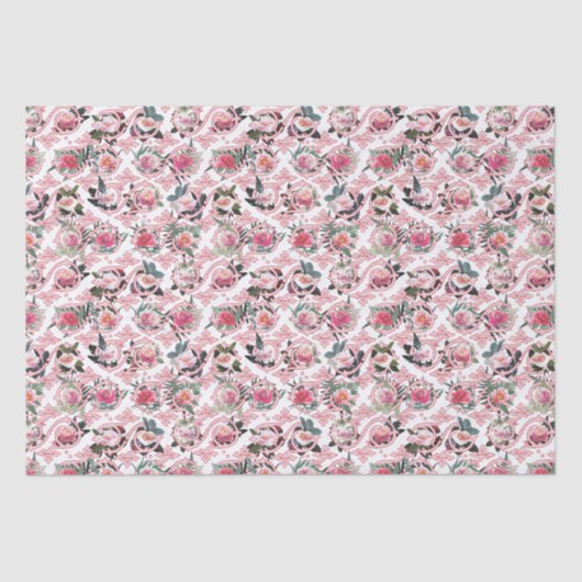 リアルな花柄のピンクの飾り付きティッシュペーパー 薄葉紙 (正面)