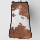 リアルな茶色と白の牛革のテクスチャモノグラム ゴルフヘッドカバー (回転90)