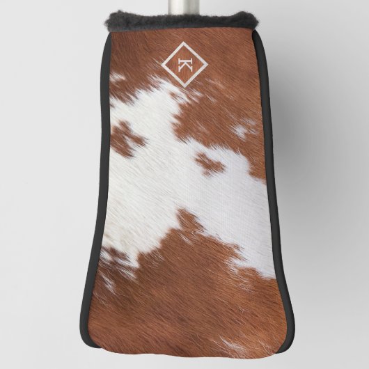 リアルな茶色と白の牛革のテクスチャモノグラム ゴルフヘッドカバー (回転90)