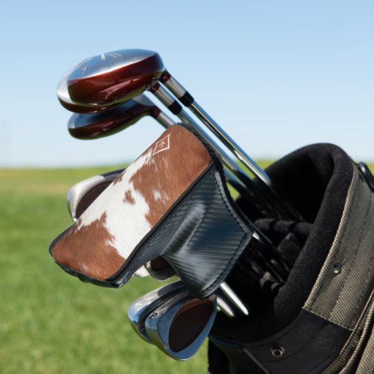 リアルな茶色と白の牛革のテクスチャモノグラム ゴルフヘッドカバー (インサイチュ)