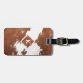 リアルな茶色と白の牛革のテクスチャモノグラム ラゲッジタグ
