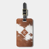 リアルな茶色と白の牛革のテクスチャモノグラム ラゲッジタグ (正面縦)