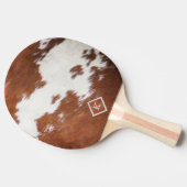 リアルな茶色と白の牛革のテクスチャモノグラム 卓球ラケット (横)