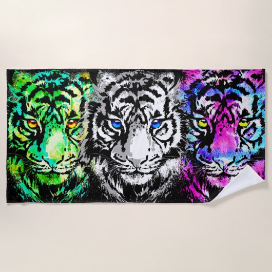 リアルな虎の頭 – トラカッコいいガビーチタオル ビーチタオル (正面)