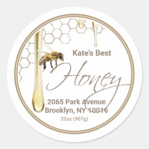 リアルな蜂の巣蜂蜜ドリップラベルホワイト ラウンドシール