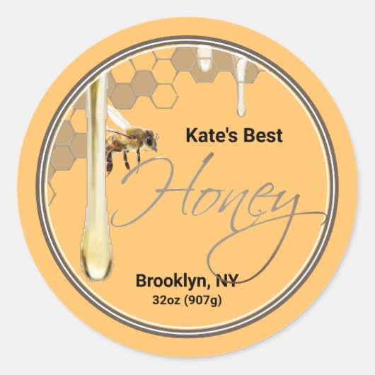リアルな蜂の巣蜂蜜ドリップラベル ラウンドシール (正面)