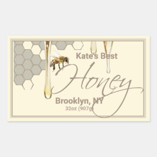 リアルな蜂の巣蜂蜜ドリップラベル 長方形シール