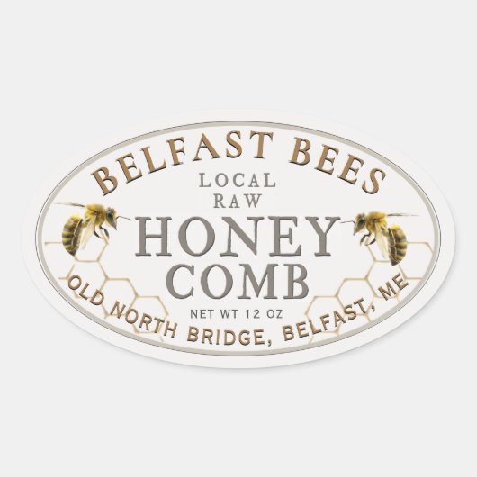 リアルな蜂ラベル付き楕円形ローカルハニカム 楕円形シール (正面)