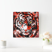リアルな赤い虎の頭 – 赤い虎の時計 スクエア壁時計 (ホーム)