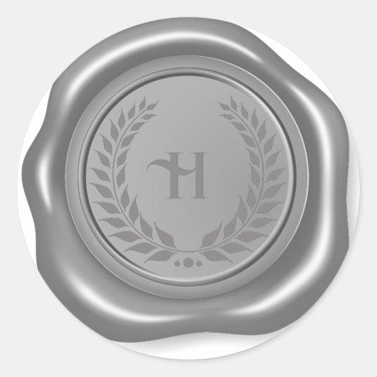 リアルな銀灰色のワックスメダリオン ラウレルリース ラウンドシール (正面)