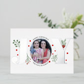 リアルな銀箔の「JOY」 ベリーとグリーンが美しいクリスマスの写真 箔シーズンカード (立ち正面)
