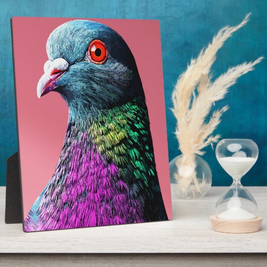 リアルな鳩の肖像画: 華麗なる鳩のマジェスティ フォトプラーク (側面)