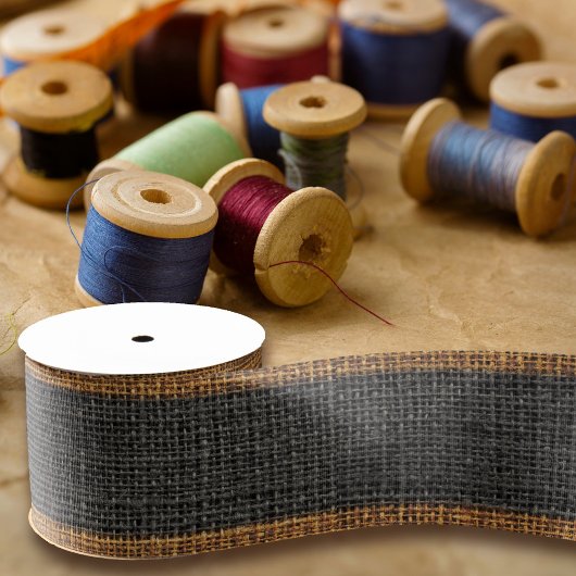 リアルな麻布のテクスチャ シンプルで素朴なチャコール グログランリボン