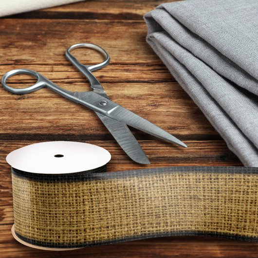 リアルな麻袋のテクスチャ シンプル ラスティック ライトブラウン サテンリボン