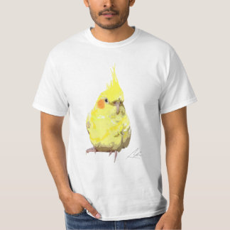 リアルな黄色のコッカティエルの鳥モダン芸術 Tシャツ